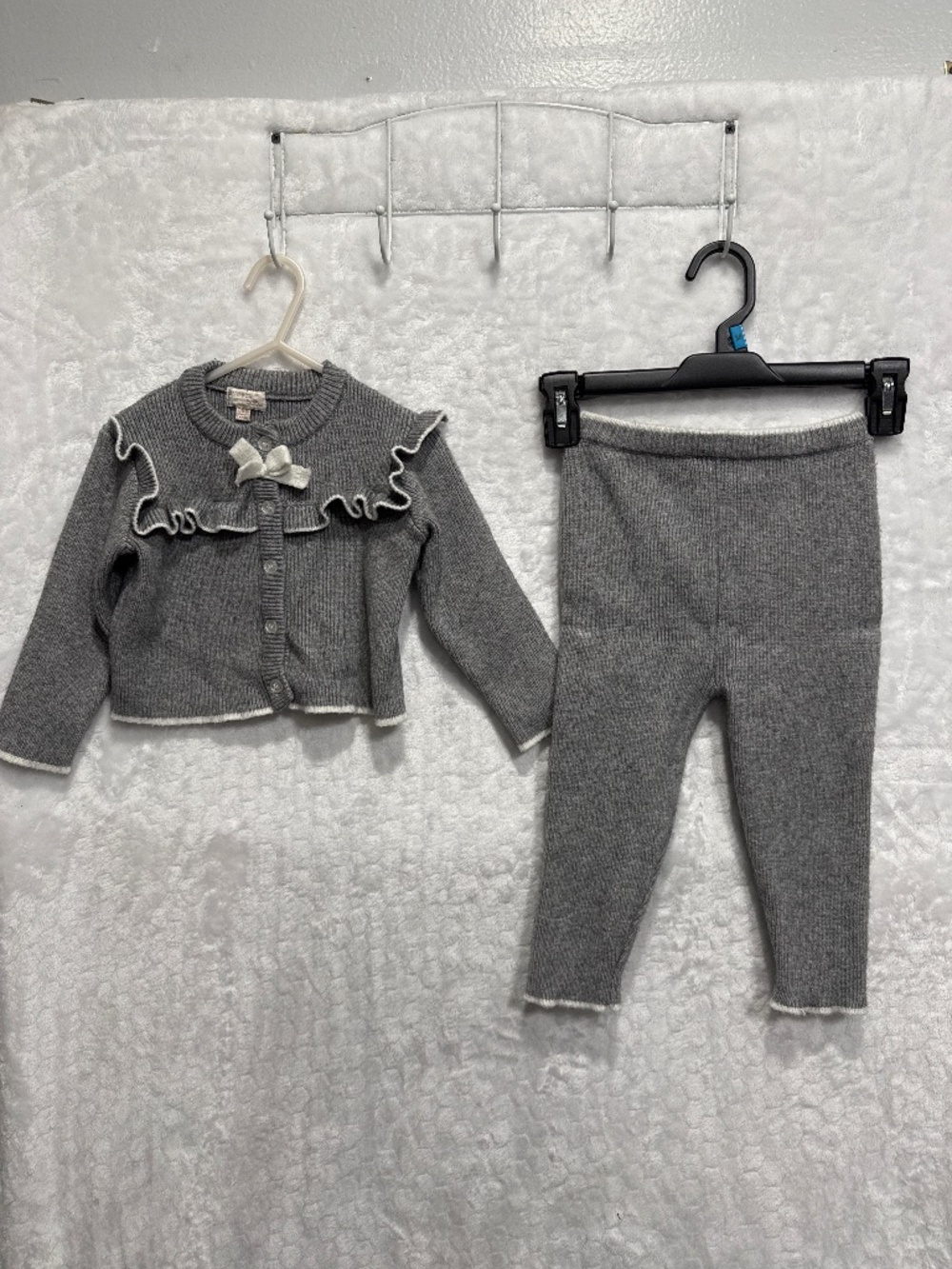 Btween baby girl's grey chunky knit cardigan and legging outfit set 24 Months